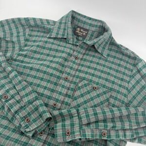 Vermont Flannel Co Mens Medium‎ Green Grey Plaid Button Down Flannel Shirt Heavy